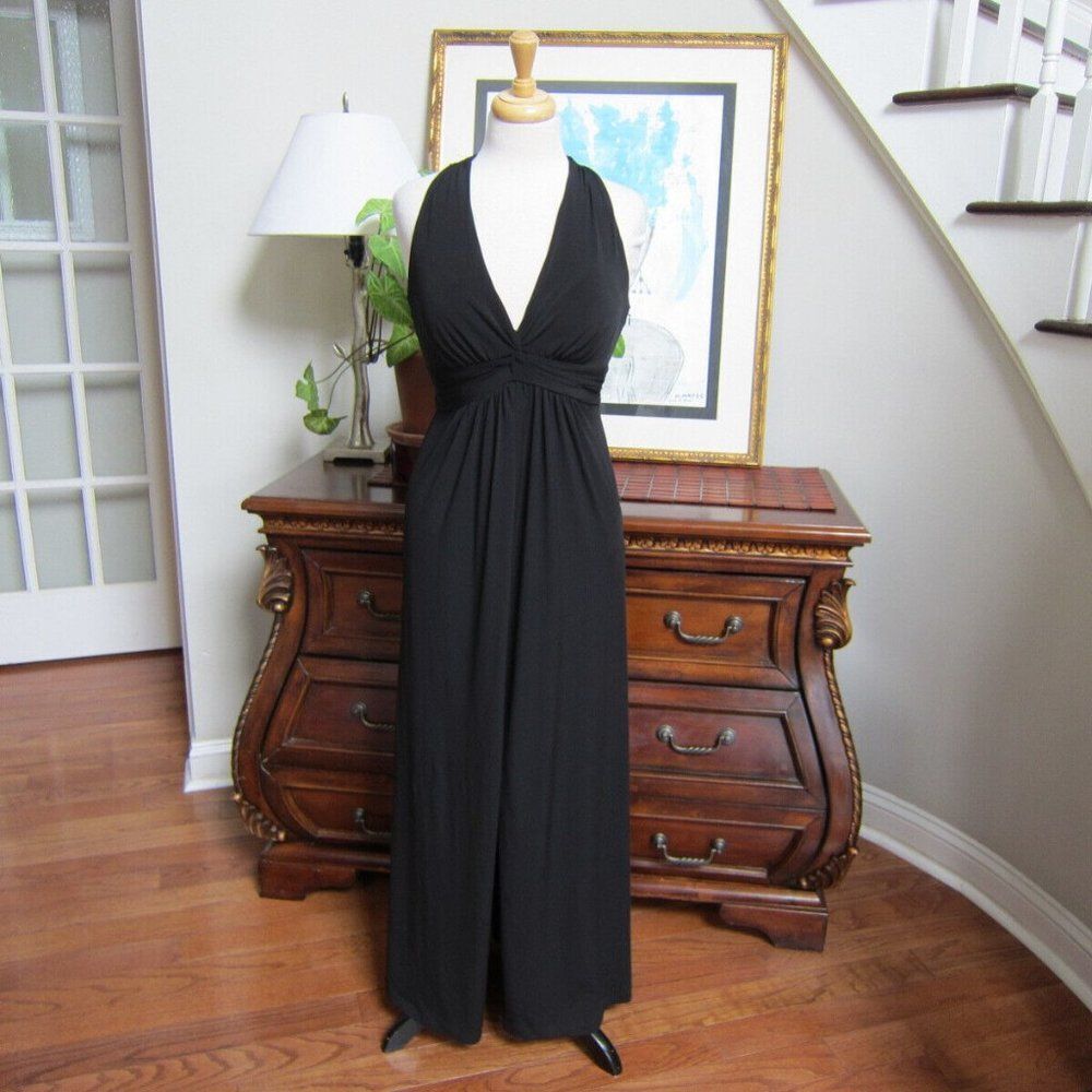 White House Black Market WHBM Black Crossback Jersey Knit Gown Dress Size 0
